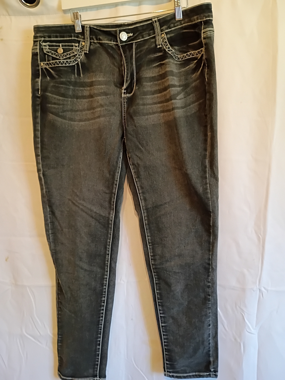 Jack David Premium DenimWomen's Faded Black Skinny Jeans with Contrast Stitching